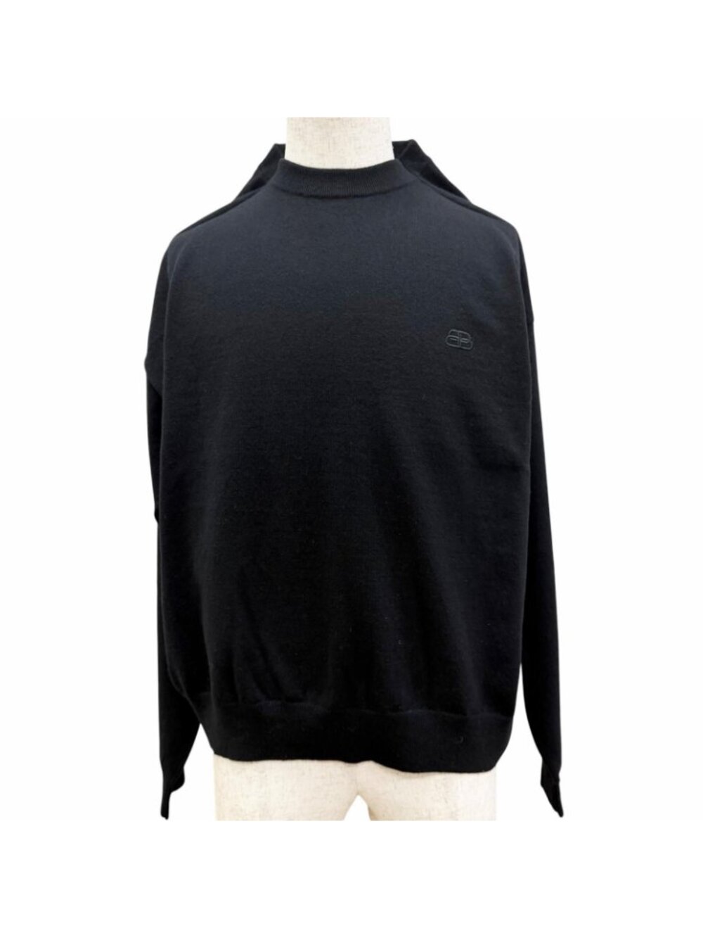 Balenciaga BB Logo Embroidery Crew Neck Oversize Sweater Black - Picture 2 of 10